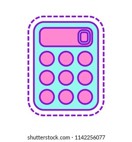 simple calculator icon. Colored sketch with dotted border on white background
