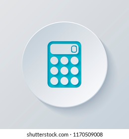 simple calculator icon. Cut circle with gray and blue layers. Paper style