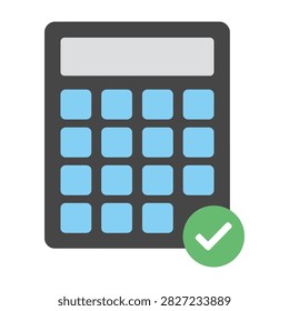 A simple calculator icon featuring a green check mark overlay, symbolizing accurate financial calculations, verified accounting, budget approval, or tax success.