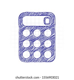 simple calculator icon. Hand drawn sketched picture with scribble fill. Blue ink. Doodle on white background