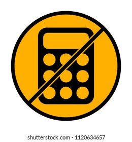 simple calculator icon. not allowed, black object in warning sign with orange background color