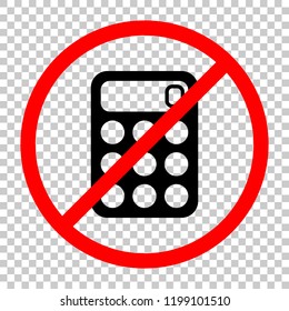 simple calculator icon. Not allowed, black object in red warning sign with transparent background