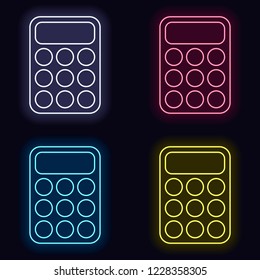 simple calculator icon. Set of fashion neon sign. Casino style on dark background. Seamless pattern