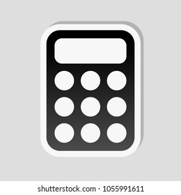 simple calculator icon. Sticker style with white border and simple shadow on gray background