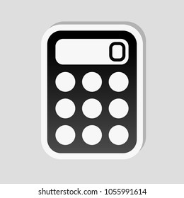 simple calculator icon. Sticker style with white border and simple shadow on gray background