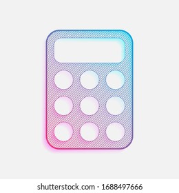 icono de calculadora simple. Logo tecnológico con líneas diagonales y degradado de color. Imagen neón, efecto claro. Color azul y rojo