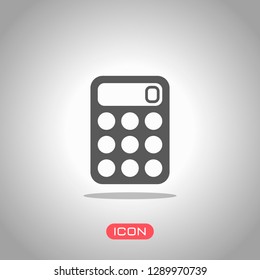 simple calculator icon. Icon under spotlight. Gray background