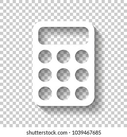 simple calculator icon. White icon with shadow on transparent background