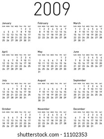 Simple Calendar for 2009.