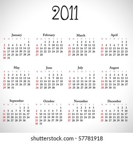 Simple calendar of 2011, easy to edit. Vector illustration.