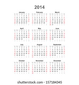 Simple calendar, 2014. Vector