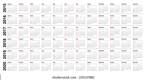 Simple Calendar 2015 2016 2017 2018 2019 2020