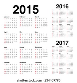 Simple calendar 2015 2016 2017