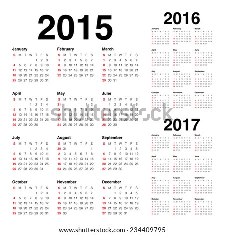 simple calendar 2015 2016 2017 stock vector royalty free 234409795 simple calendar 2015