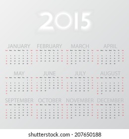Simple calendar 2015 light white tone, Vector EPS 10