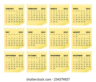 Simple calendar for 2015 year