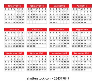 Simple calendar for 2015 year