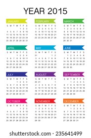 Simple calendar for 2015 year
