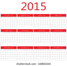 Simple calendar 2015.Stock vector.