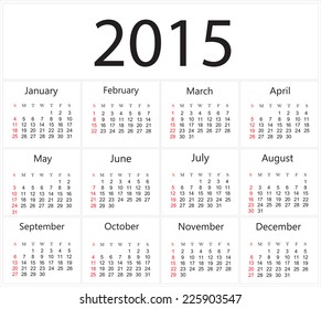 Simple calendar  2015.Vector illustration.