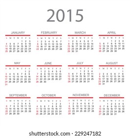 Simple calendar for 2015.Vector illustration.