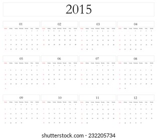 Simple calendar for 2015.Vector illustration.