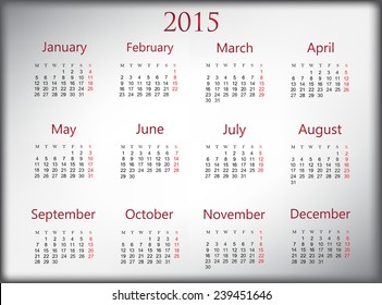 Simple calendar 2015.Vector illustration.