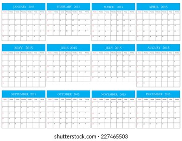 Simple calendar 2015.Vector illustration.Planning calendar.