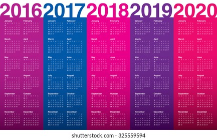 Simple calendar for 2016 2017 2018 2019 2020