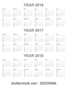 Simple calendar for 2016 2017 2018