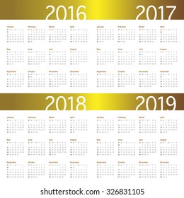 Simple calendar for 2016 2017 2018 2019