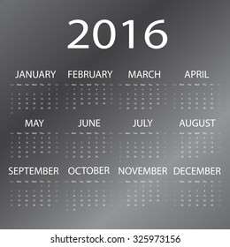 Simple calendar 2016 dark blake tone, Vector EPS 10