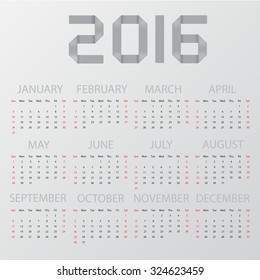 Simple calendar 2016 light white tone, Vector EPS 10