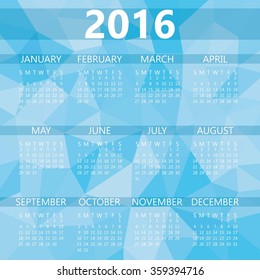 Simple calendar 2016 with polygon background