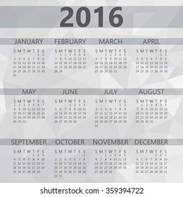 Simple calendar 2016 with polygon background