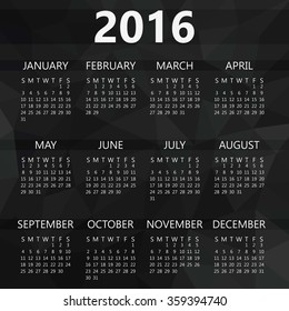 Simple calendar 2016 with polygon background