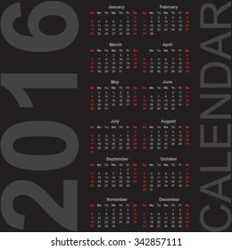 Simple Calendar for 2016, vector