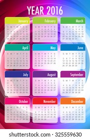 Simple calendar for 2016 year