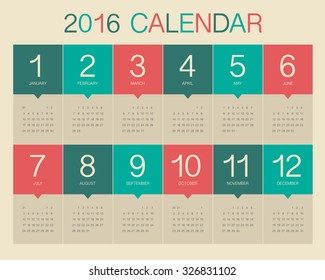 Simple calendar for 2016 year