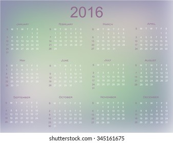 Simple calendar 2016.Abstract calendar for 2016.Vector illustration.
