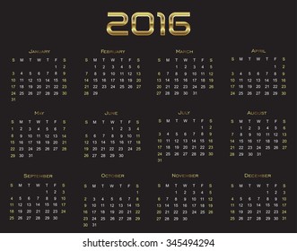 Simple calendar 2016.Abstract calendar for 2016.Vector illustration.