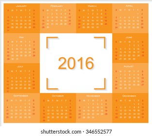 Simple calendar 2016.Abstract calendar for 2016.Vector illustration