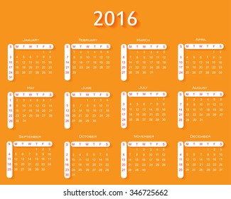 Simple calendar 2016.Abstract calendar for 2016.Vector illustration.