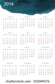 Simple calendar 2016.Abstract calendar for 2016.Vector illustration.
