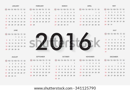 Simple calendar 2016.Abstract calendar for 2016.Vector illustration.