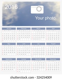 Simple calendar 2016.Planning calendar.Vector illustration.