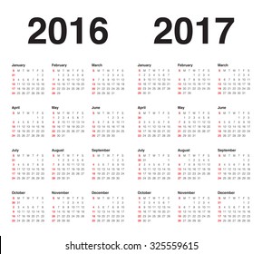 Simple calendar for 2017 and 2017