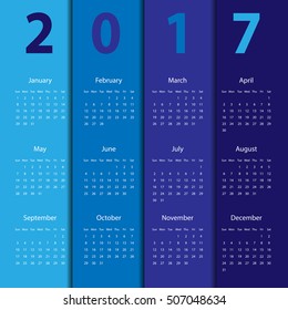Simple calendar for 2017. Colorfull design. Vector Illustration