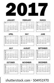 Simple calendar for 2017 on white background. Vector EPS10.