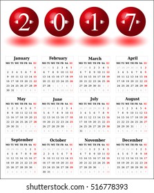 Simple Calendar 2017 on the white background